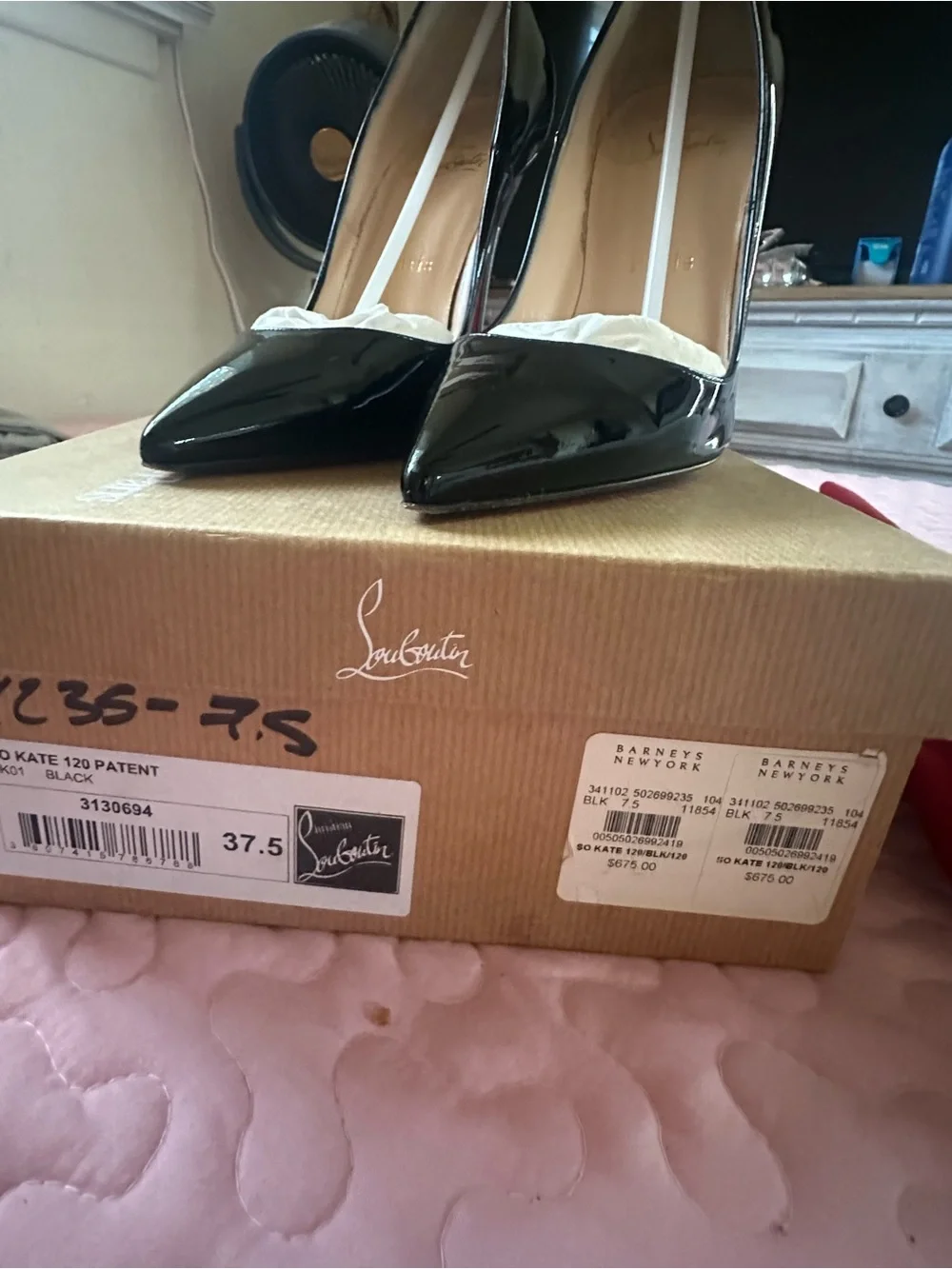 Christian Louboutin Black Patent Pointed-Toe Stiletto Pumps - Classic Gloss